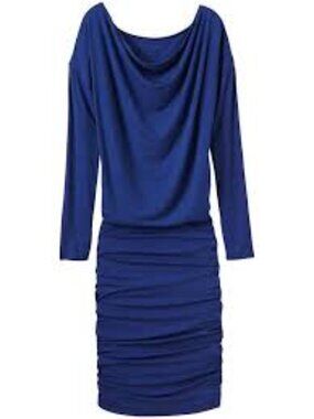 Athleta Solstice Cowl Neck Ruched Dress Jersey Knit Long Sleeve